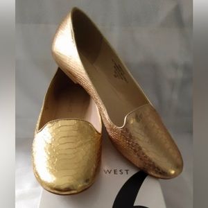 NEW IN BOX Nine West Panto Gold Snake Smoking Shoe Size 7.5